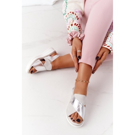 Wsuwane Sandały Na Platformie Sergio Leone SK029 Biało-Srebrne białe srebrny 2