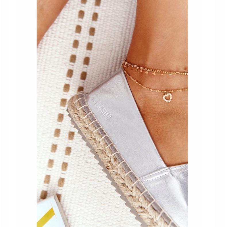 Skórzane Espadryle Na Plecionej Podeszwie Big Star HH274504 Srebrne srebrny 4