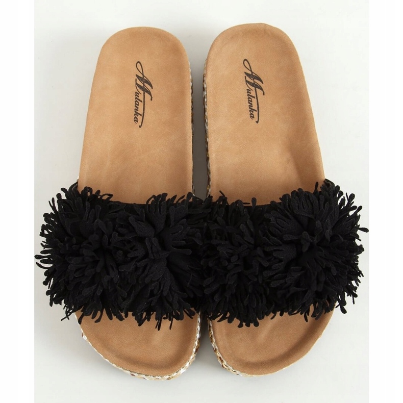 Klapki na zdobionej podeszwie czarne 2260 Black 1