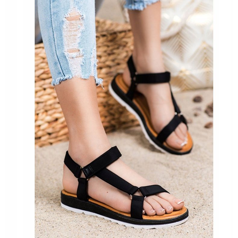 SHELOVET Modne Sandały Na Rzep czarne 1