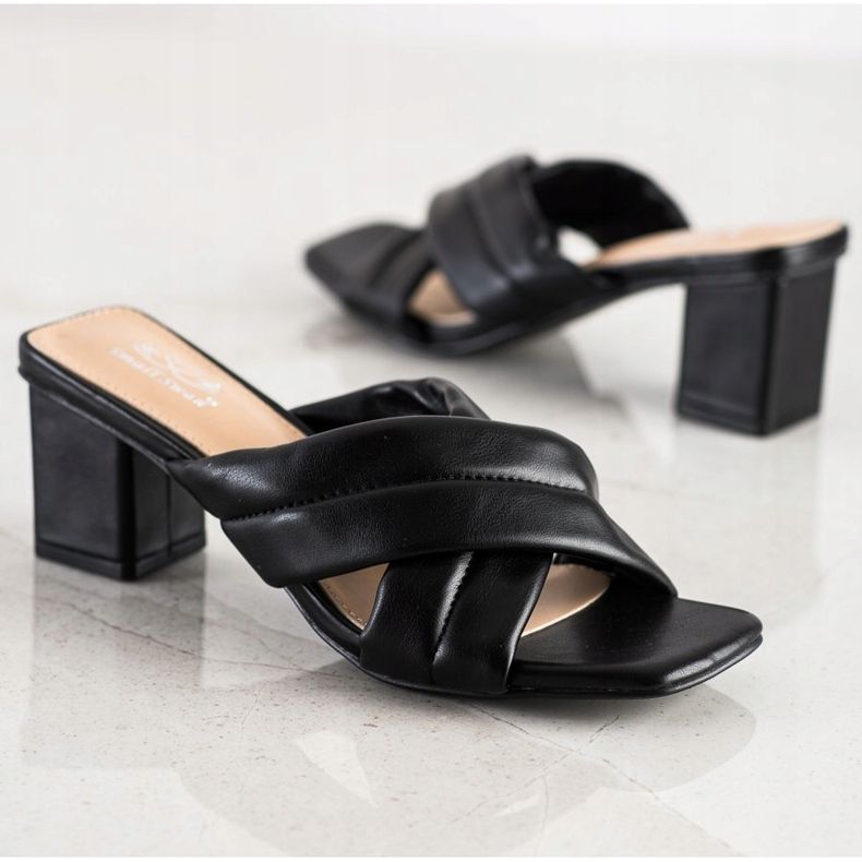 Small Swan Eleganckie Klapki Z Eko Skóry czarne 1