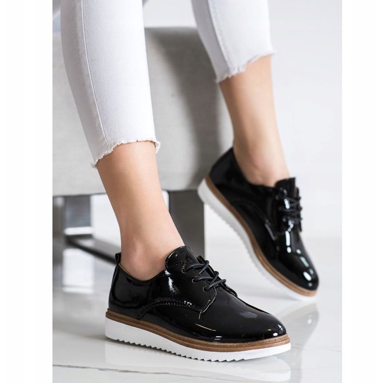 SHELOVET Lakierowane Czarne Półbuty 2