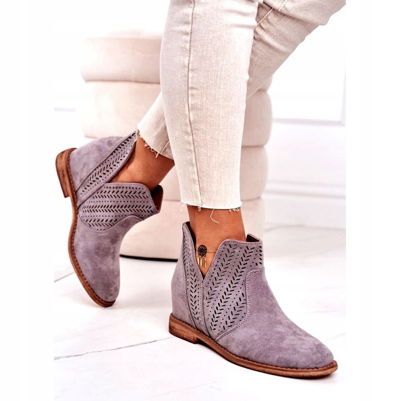 Ażurowe Botki Na Koturnie Szare Melanie 3