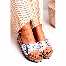 Klapki Damskie Big Star Metaliczny Wzór DD274127 białe fioletowe srebrny zielone 3