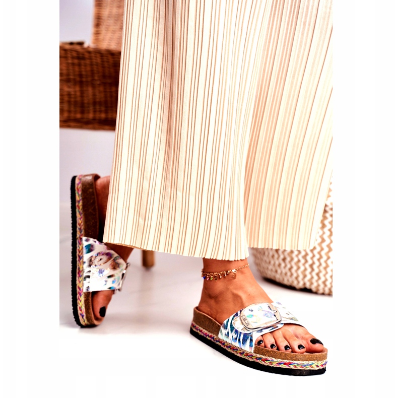 Klapki Damskie Big Star Metaliczny Wzór DD274127 białe fioletowe srebrny zielone 2