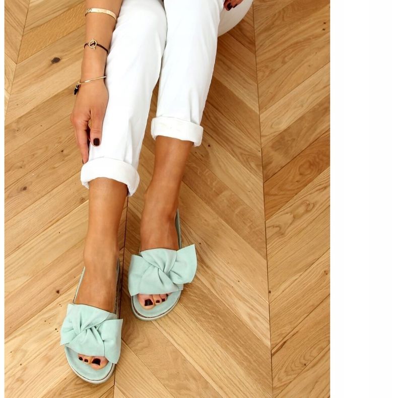 Klapki na wysokiej podeszwie miętowe 8228 Green zielone 1