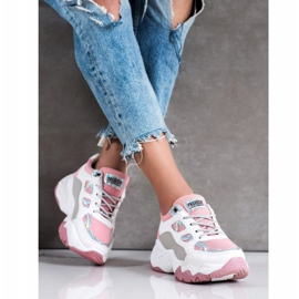SHELOVET Sznurowane Sneakersy Fashion białe różowe 3