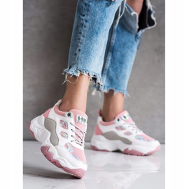 SHELOVET Sznurowane Sneakersy Fashion białe różowe 1