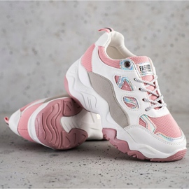 SHELOVET Sznurowane Sneakersy Fashion białe różowe 2