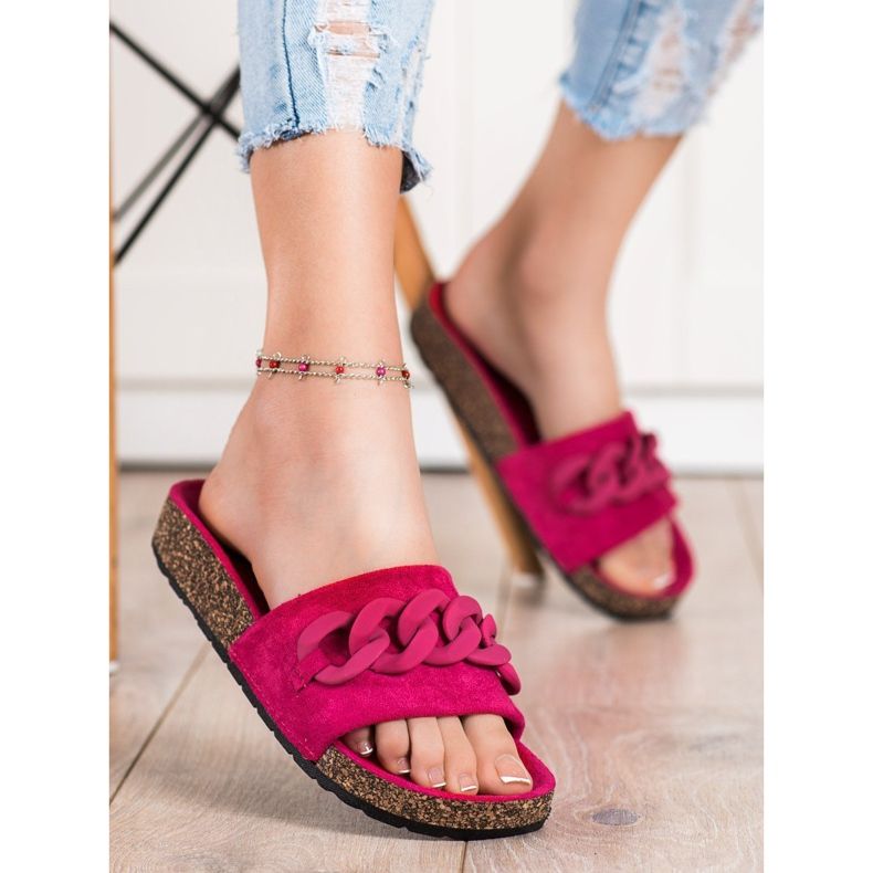 SHELOVET Modne Klapki Z Ozdobą pomarańczowe 1