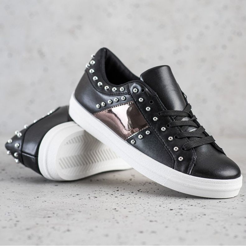 SHELOVET Czarne Sneakersy Z Ozdobami 1