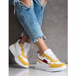 SHELOVET Sneakersy Z Zamszowymi Wstawkami białe żółte 3
