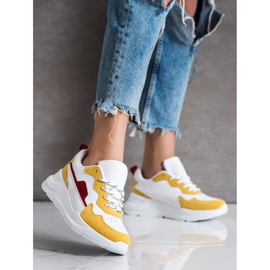 SHELOVET Sneakersy Z Zamszowymi Wstawkami białe żółte 1