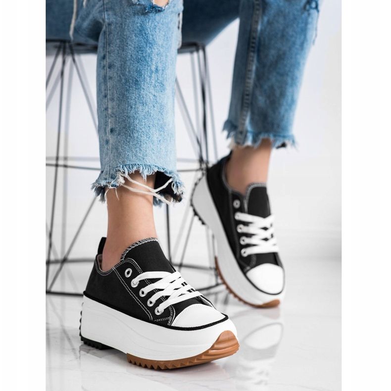 SHELOVET Trampki Na Wysokiej Platformie czarne 1