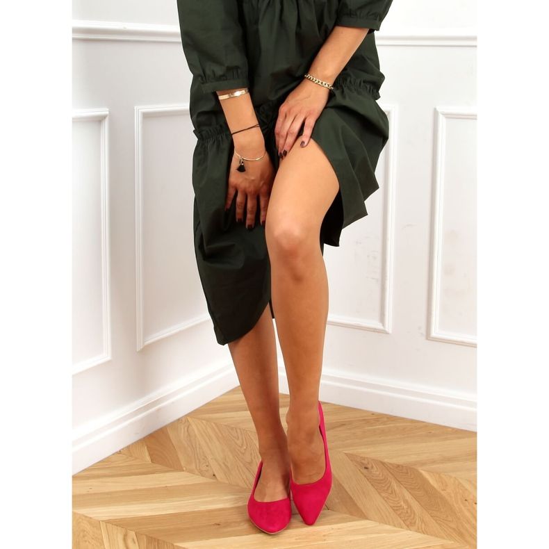 Czółenka na niskim obcasie fuksjowe CC205P Fuchsia różowe 2