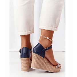 Skórzane Sandały Na Koturnie Maciejka L4869-17 Granatowe 1