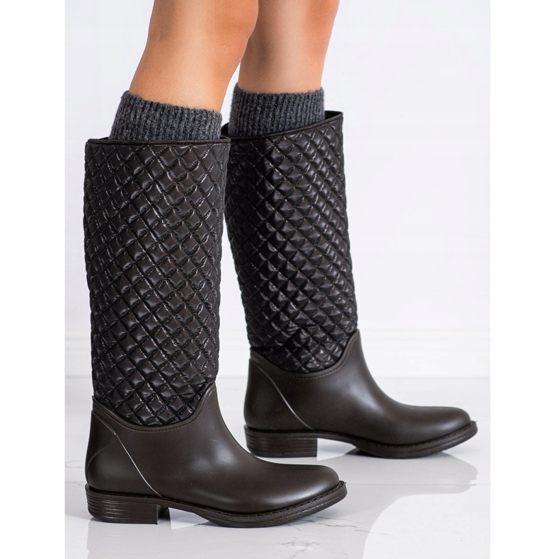 SHELOVET Wysokie Pikowane Kalosze brązowe 1