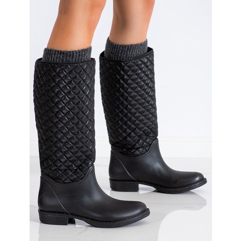SHELOVET Wysokie Pikowane Kalosze czarne 1