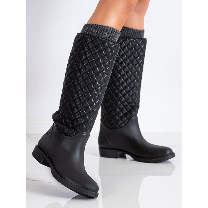 SHELOVET Wysokie Pikowane Kalosze czarne 2