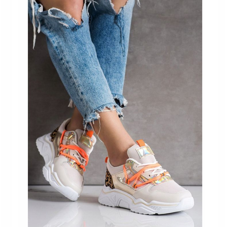 SHELOVET Sneakersy Leopard Print brązowe 1