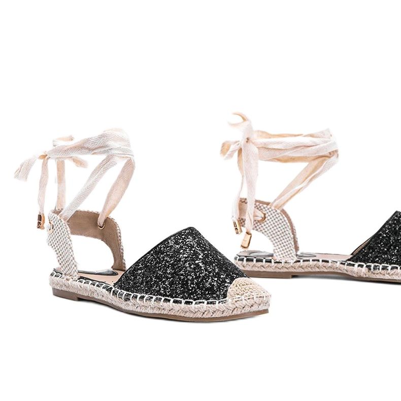 Czarne wiązane espadryle brokatowe Cassandra beżowy 1