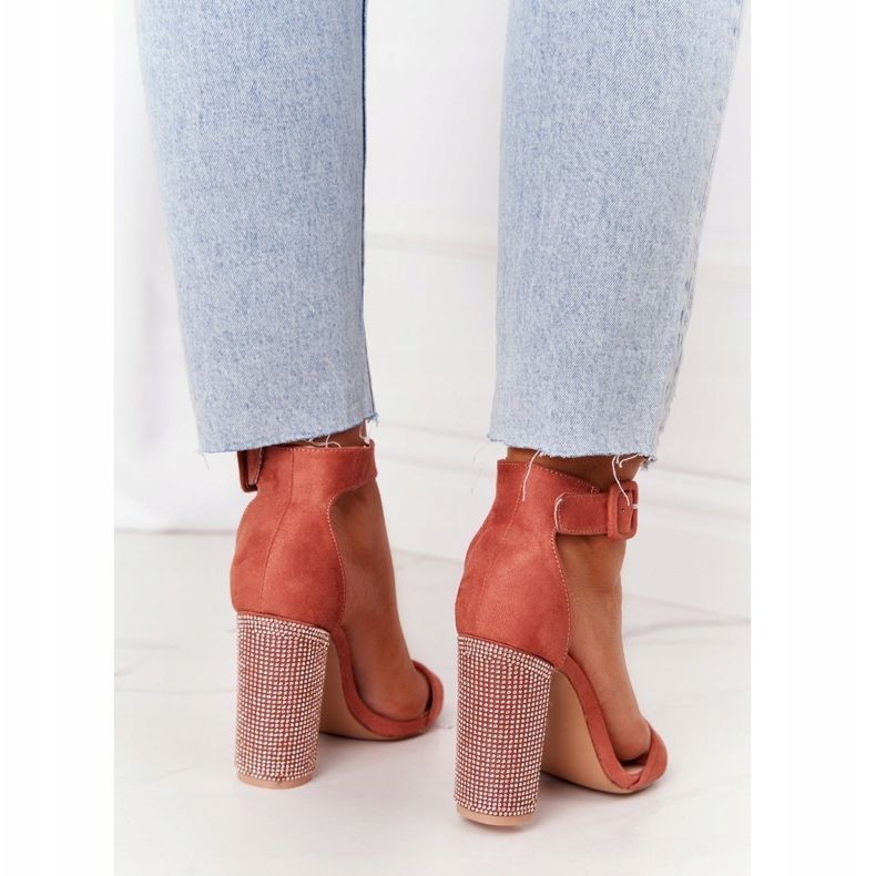 Sandały Na Słupku Z Cyrkoniami Lu Boo Ceglaste czerwone wielokolorowe 1