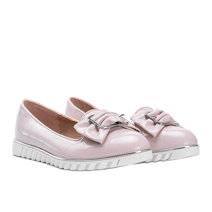 Beżowe lakierowane mokasyny z kokardką Nemesise beżowy 1