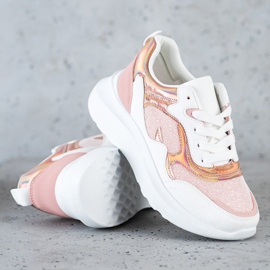 Sweet Shoes Sneakersy Z Brokatem białe różowe 1