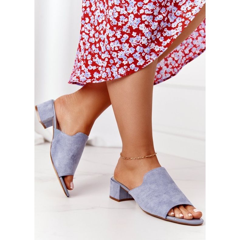 Zamszowe Klapki Na Obcasie Sergio Leone KL313 Niebieskie 1