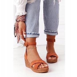 Zamszowe Sandały Na Koturnie Maciejka 04565-29 Rude brązowe 2