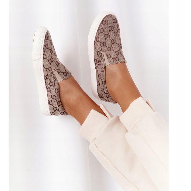 Damskie Logowane Tenisówki Slip-On Khaki Challenge brązowe 1