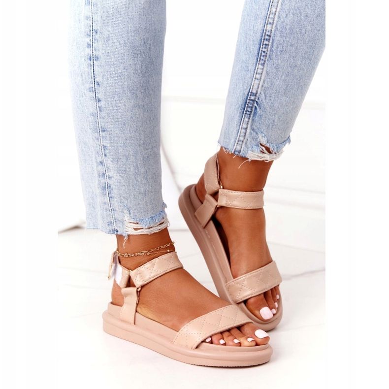 SEA Sandały Z Pikowaniem Na Platformie Beżowe CK197P Turn Around beżowy 3