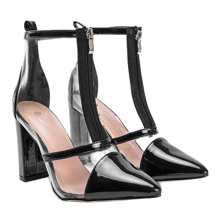 Botki na słupku z transparentną cholewką Kiki czarne 1