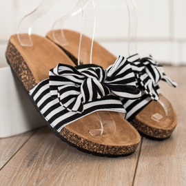 SHELOVET Modne Klapki W Paski białe czarne 2