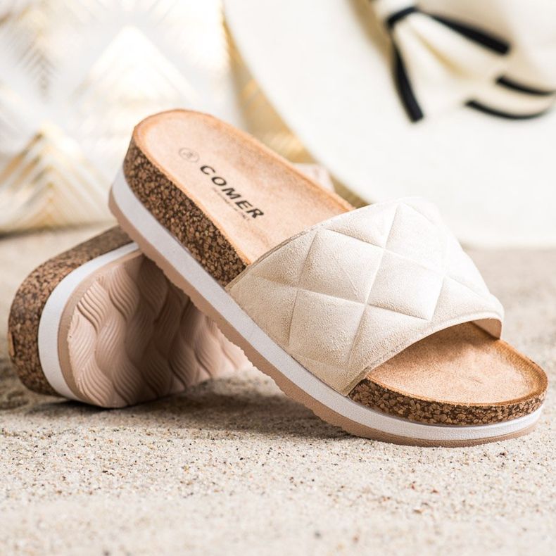 Comer Wygodne Klapki Na Platformie beżowy 1