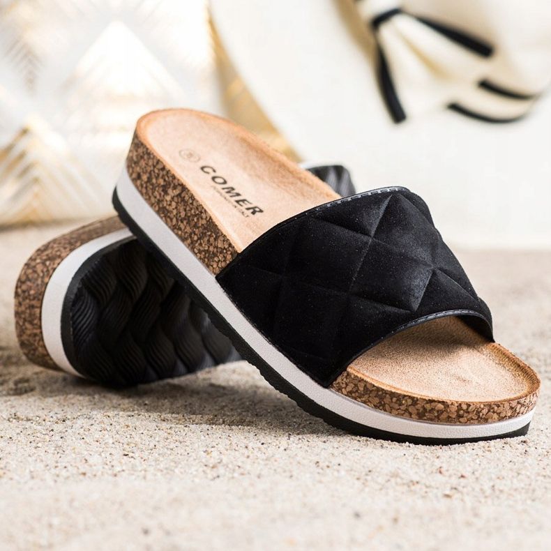 Comer Wygodne Klapki Na Platformie czarne 1