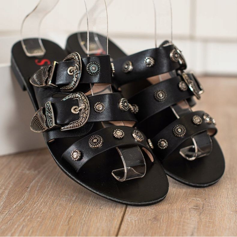 Seastar Stylowe Klapki Ze Sprzączkami czarne 1