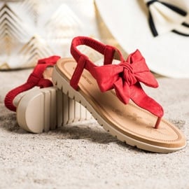 SHELOVET Sandały Japonki Z Kokardą czerwone 1