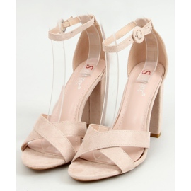 Sandałki na słupku beżowe TU133P Beige beżowy 1