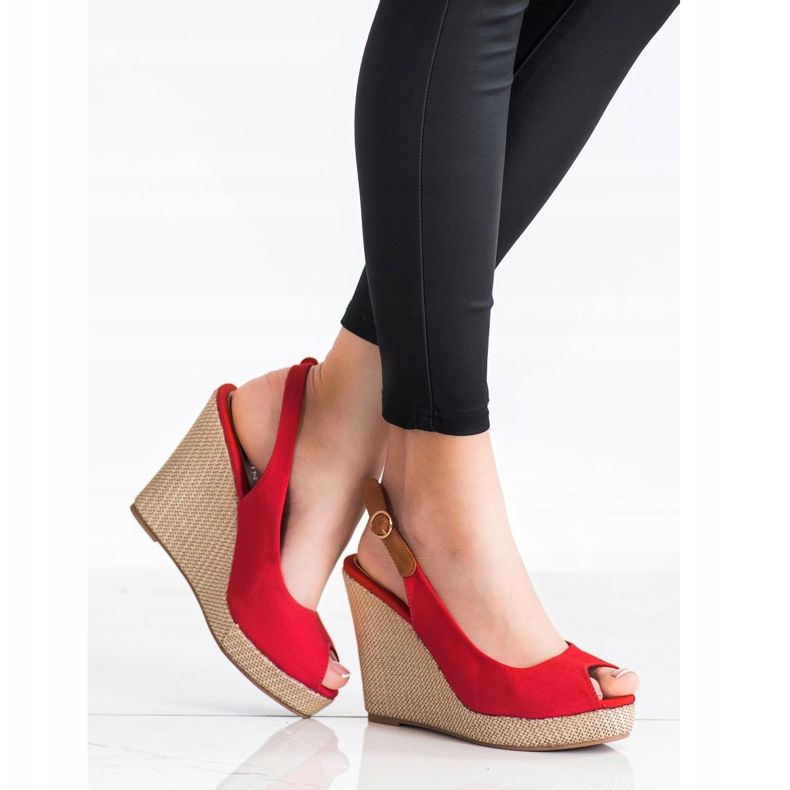 Goodin Sandałki Na Wysokiej Koturnie czerwone 1
