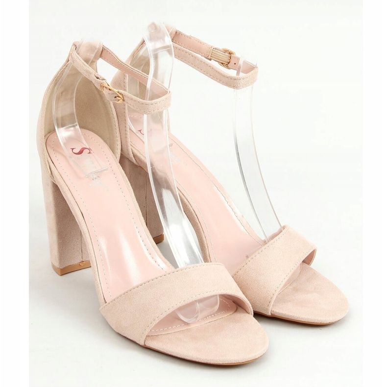 Sandałki na słupku beżowe TU132P Beige beżowy 1