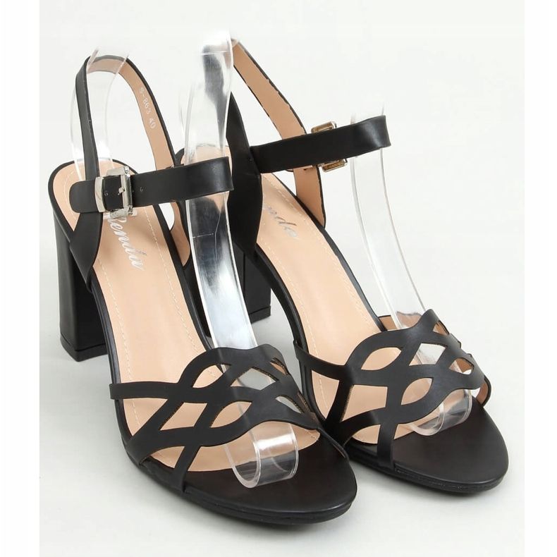 Sandałki na obcasie licowe czarne S-863 Black 1