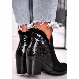 Botki Damskie Na Słupku Skórzane Wiosenne Maciejka Czarne 04833-01 2