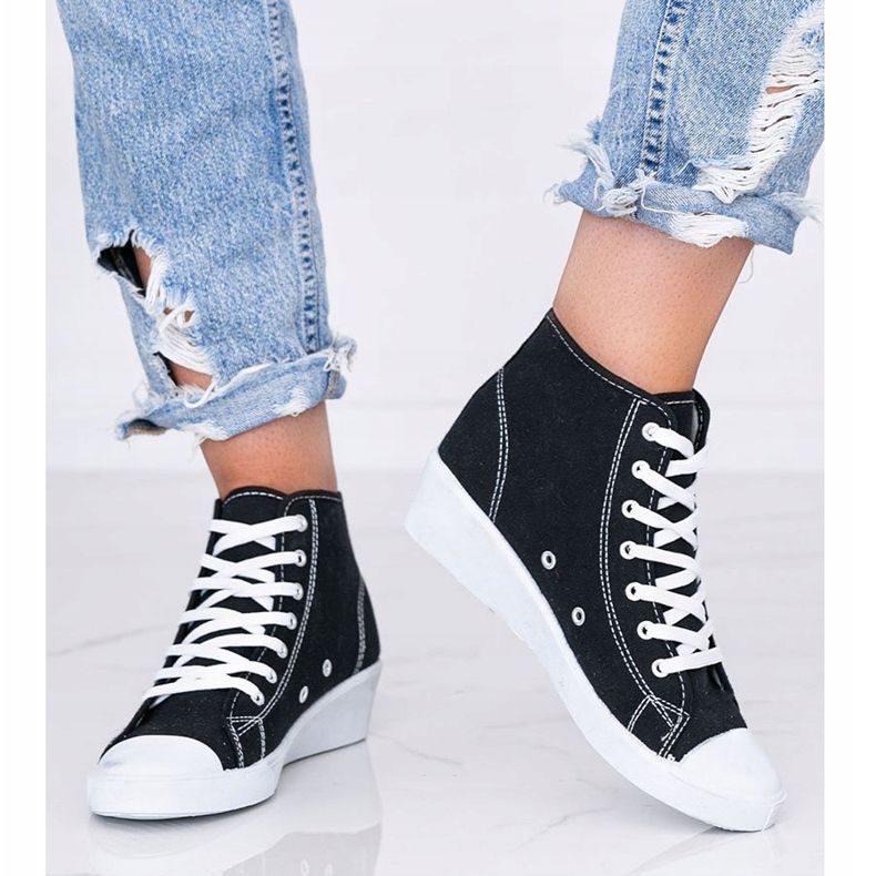 Czarne trampki za kostkę na koturnie Marine 1