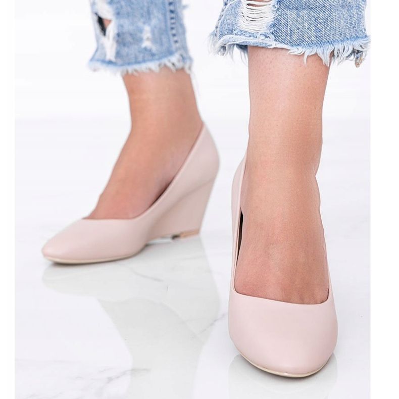 Czółenka na koturnie Caffe różowe 1