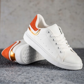 SHELOVET Sneakersy Z Pomarańczową Wstawką białe 1