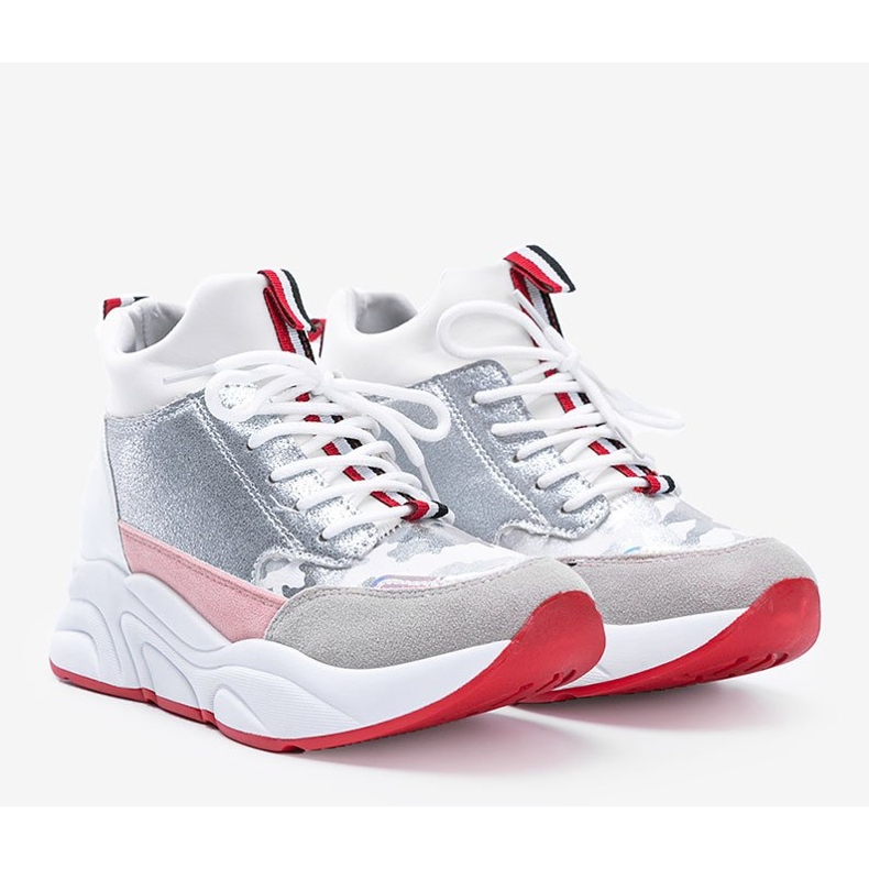 Białe sneakresy na grubej podeszwie Cassadi srebrny wielokolorowe 1