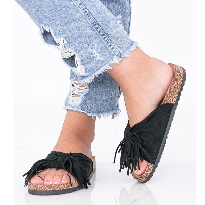 Czarne klapki na korkowej podeszwie Crys 1