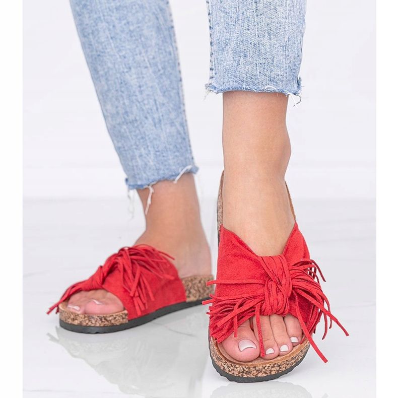 Czerwone klapki na korkowej podeszwie Crys 1