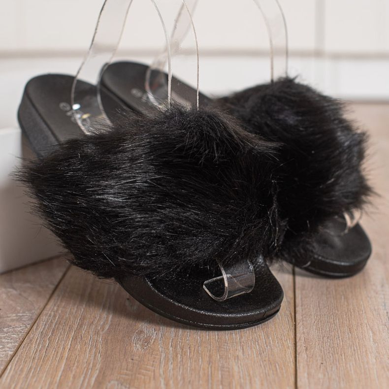 Evento Klapki Z Futerkiem czarne 2